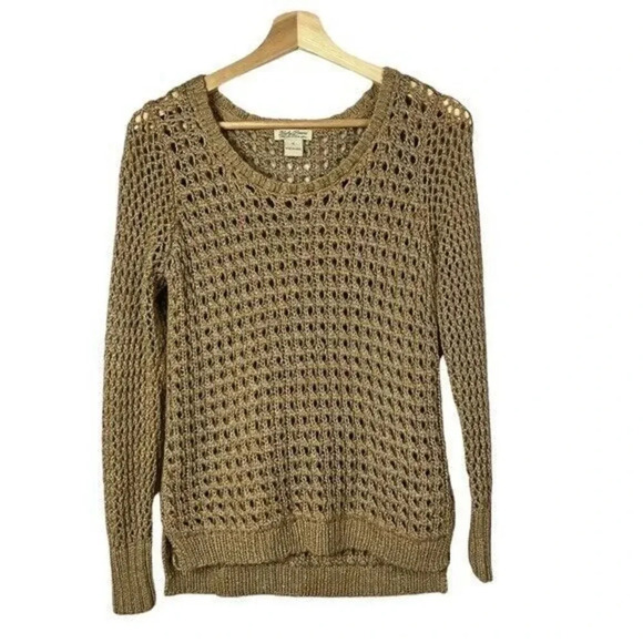 Lucky Brand Brown Metallic Open Knit Pullover Sweater S - Picture 1 of 4